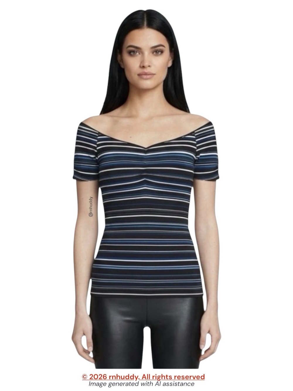 White House Black Market XL striped ruched neck slightly off shoulder top